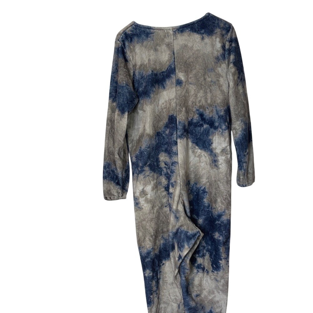 Natural Life Tie-Dye‎ Fleece Zip Pajama Jumpsuit Blue Gray Medium - Picture 7 of 8